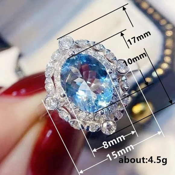 💕  925 Silver Plated Sea Blue Oval Shaped CZ Ring for Women, FB16FA1034 - Picture 6 of 6